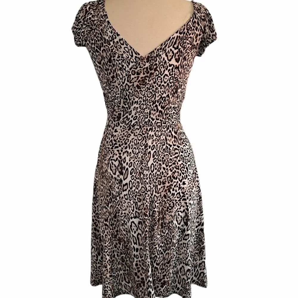 New York & Company Faux Wrap Leopard Print Midi Dress XSmall